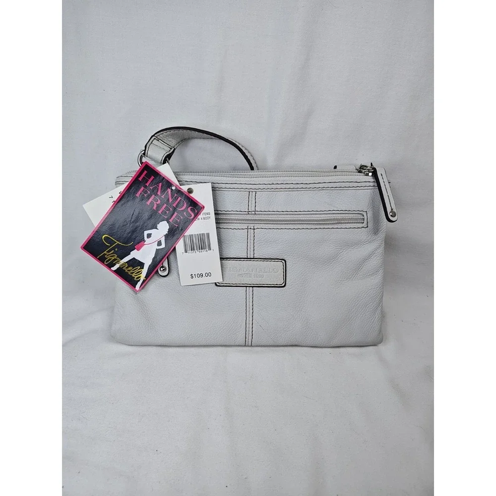 Tignanello White Leather Crossbody Bag East West Small Zipper Purse T12127 New